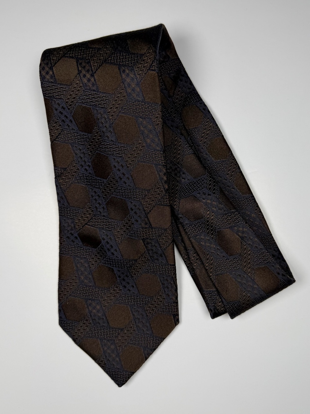 Canali Men's 100% Silk Tie Brown Black Geometric Italian Luxury Designer Necktie